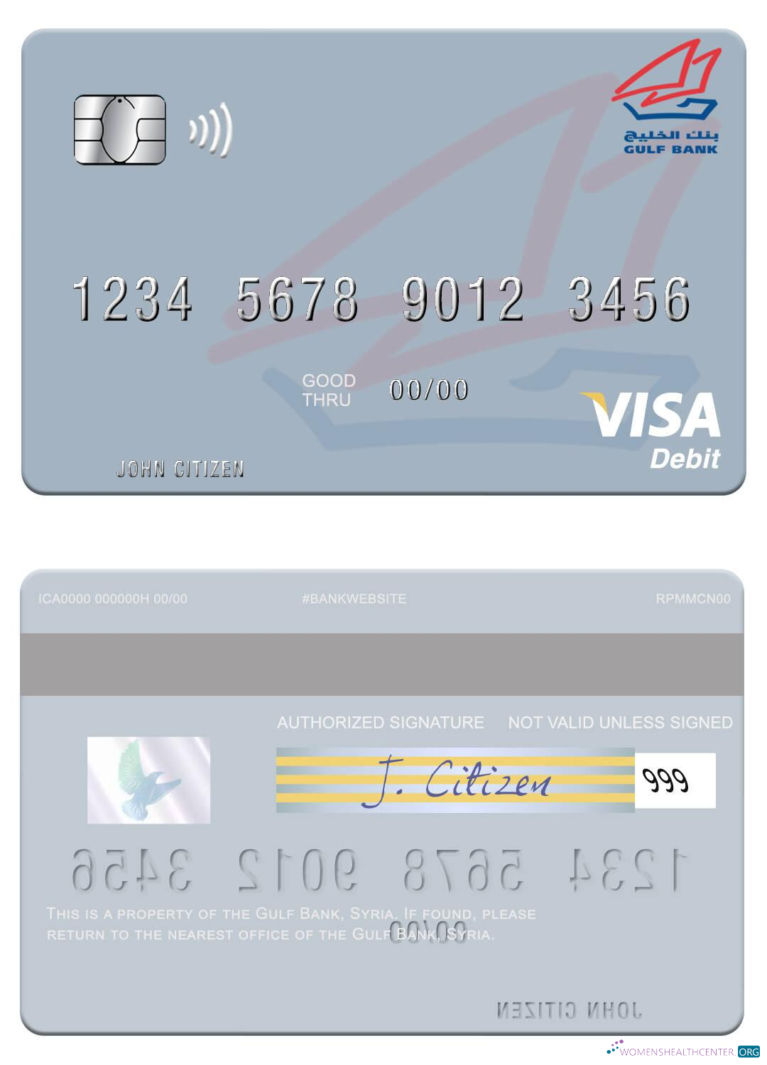 Download Syria Gulf Bank visa debit card Photoshop template